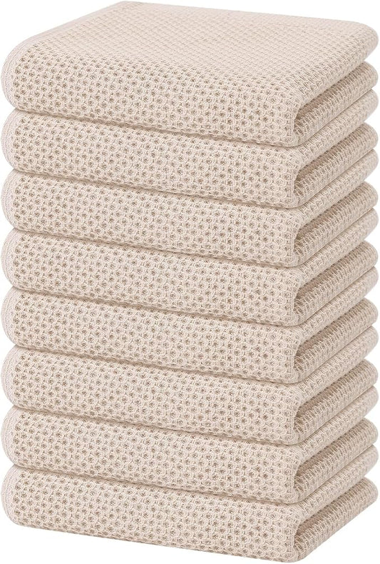 Homaxy 100% Cotton Waffle Weave Kitchen Dish Towels 8-Pack, Beige | 13 x 28 Inches, Ultra Soft Absorbent Dish Towels, Quick Drying Cleaning Towels by Homaxy