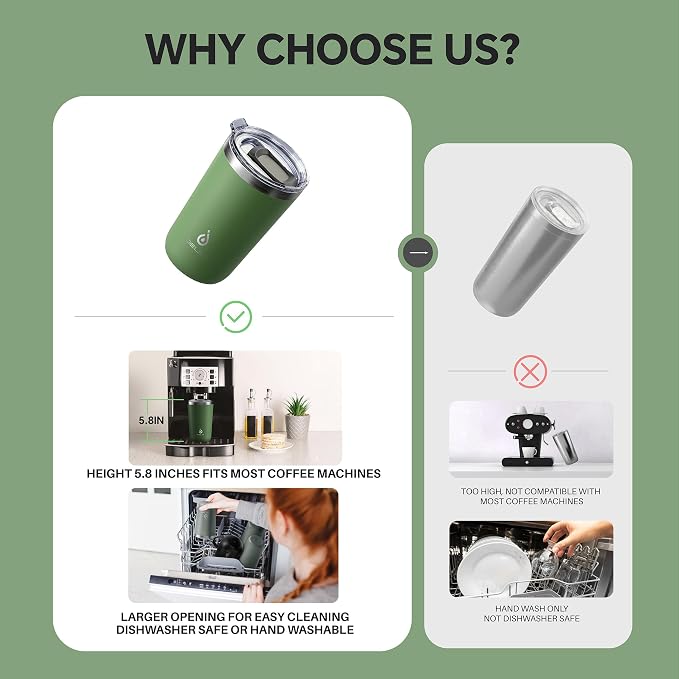 Ideus 20 oz Tumbler, Travel Coffee Mug with Splash Proof Sliding Lid, Double Wall Stainless Steel Vacuum Insulated Coffee Mug for Home and Office, Keep Beverages Hot or Cold, Avocado Green - Image 5