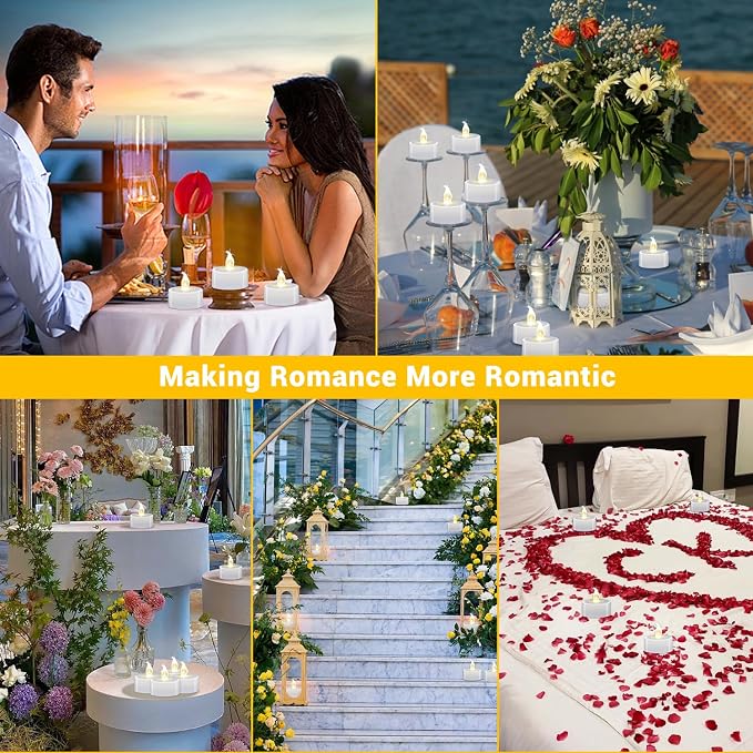 LED Tea Lights with Batteries (24 Pack), 200+ Hours Long Lasting Flameless Candles for Romantic Night, Valentine's Day Decor, Wedding Table Centerpieces & Home Decor (Warm White) - Image 3