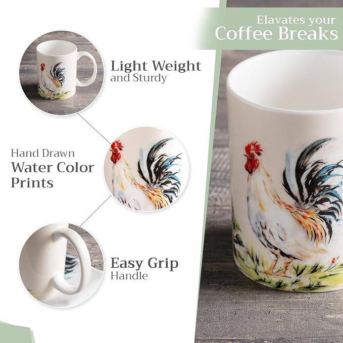 Maison d' Hermine Coffee Mug with Handles Tea Cups (15 Ounce, Pack of 1) | Fine Bone China Coffee Mugs for Hot Beverages Cappuccino Latte Home Restaurant Hotel Spring Summer -Campagne - Coq - Image 5