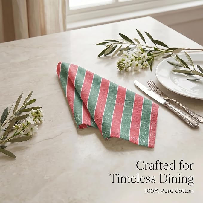 Urban Villa Cloth Napkins Cotton 20x20 (Set of 12) Cristmas Stripes - Image 8