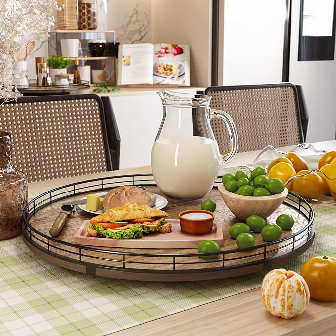 Acacia Wood 18" Lazy Susan Turntable Organizer for Table Top, Farmhouse Large Round Lazy Susan for Cabinet Kitchen Centerpieces Dining Table, for Condiments Charcuterie, Bathroom Vanity Tray Decor - Image 4