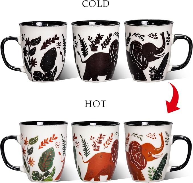 Elephant Mug - 16oz Safari Animal Heat Reveal Cup, Ceramic Tea Mugs for Home & Office, Unique Elephant Gifts for Women Men - Image 5