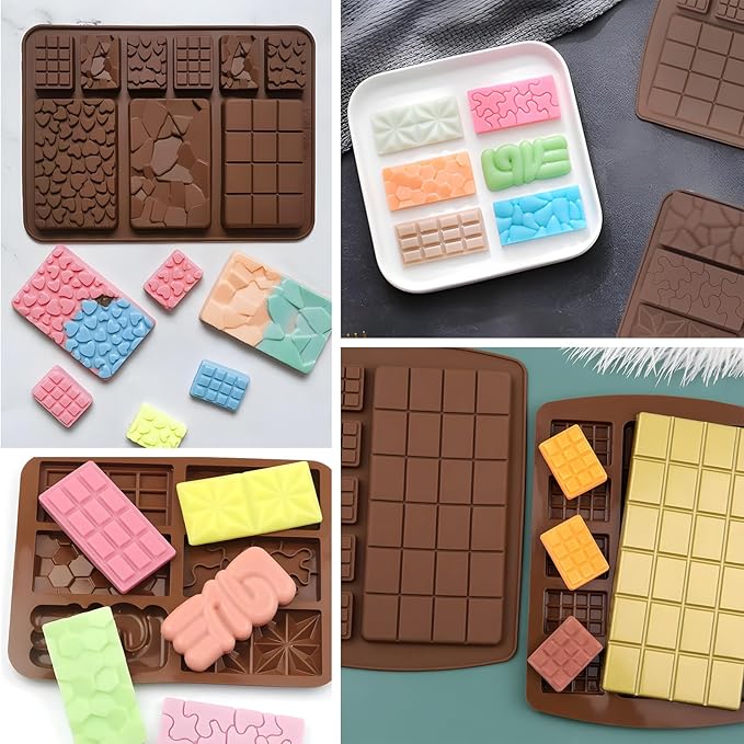 6 boards (42 pcs) Chocolate Mold, VEINARDYL Silicone Break-Apart Waffle Molds, Non-Stick Thick Protein and Energy Bar Mold for Fondant Candy Wax Melt DIY Handmade Gifts