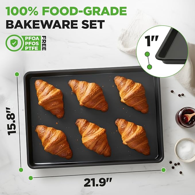 NutriChef Nonstick XL Cookie Sheet Baking Pan - Extra Large 22 Inch x 16 Inch with Raised Edges, Thick Carbon Steel Oven Baking Sheet for Jelly Rolls, Cookies, Cakes, & Pastries - Black - Image 5