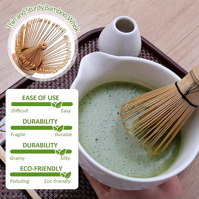 Joyscale Matcha Whisk Set, Matcha Set Whisk And Bowl, 8 Pcs Matcha Kit Set(Texture Design), 16 OZ, Japanese Matcha Tea Set, Matcha Making Kit Gifts for Tea Lovers(White)
