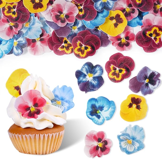 Edible Flowers for Cake Decorating, Wafer Paper Flowers, 60 Pcs Pansies Flower Cake Decorations for Birthday, Wedding, Princess Party, Spring Theme by Sujoygar