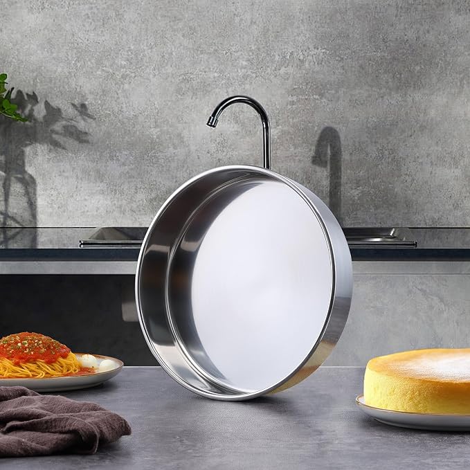 LIANYU 9 Inch Round Cake Pan Set of 3, Stainless Steel Layer Deep Cake Pan | Metal Baking Tins Mold, Perfect for Brownie Lasagna, Dishwasher & Oven Safe, Non-stick, Mirror Polish - Image 3