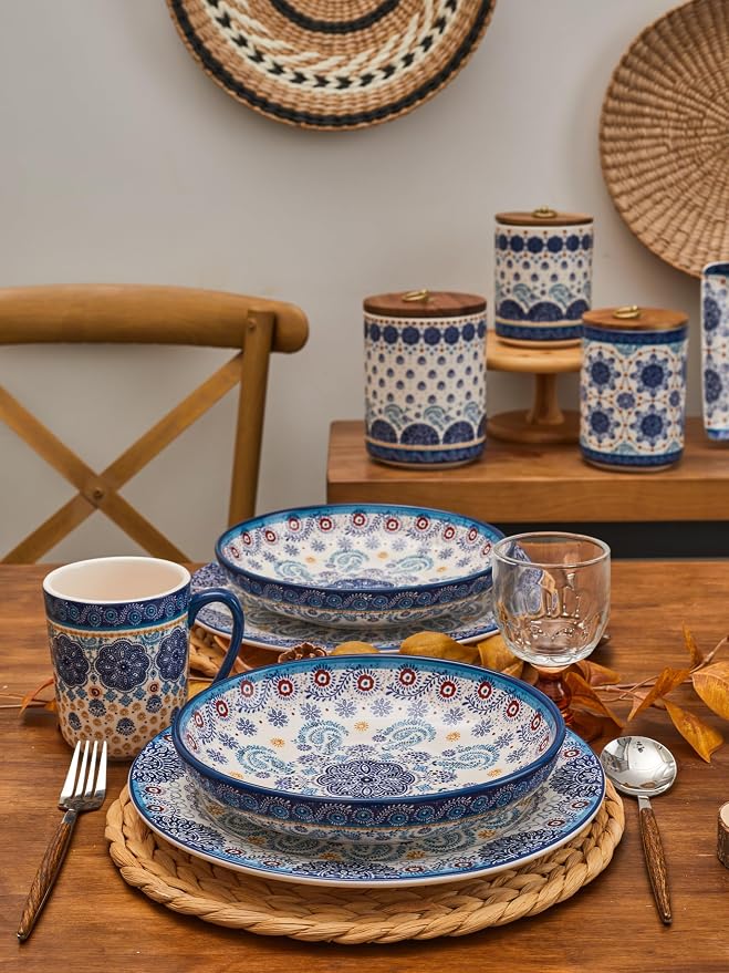 Bico Blue Talavera Pasta Bowls, 35oz Salad Bowl Set of 4, Large Ceramic Serving Dinner Bowls for Soup and Cereal, Microwave and Dishwasher Safe, Gift for Housewarming and Thanksgiving - Image 6