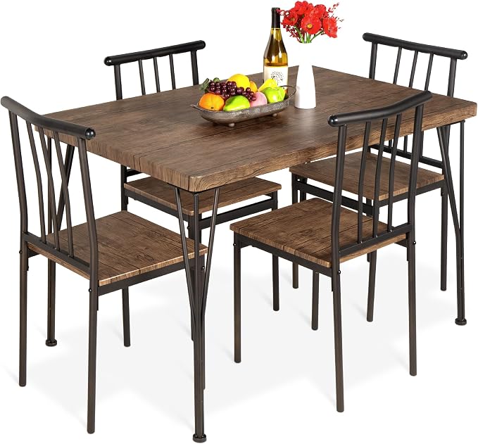 Best Choice Products 5-Piece Metal and Wood Indoor Modern Rectangular Dining Table Furniture Set for Kitchen, Dining Room, Dinette, Breakfast Nook w/ 4 Chairs - Drift Brown by Unknown