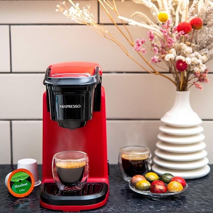 Mixpresso Single Serve Coffee Maker K Cup Coffee Maker for K Pods & Grounds | Compact 800W Red Coffee Machine with 12 Oz Water Tank, Fast Brew & Auto Shut-Off, Small Design for Travel, Office, RV & Dorm - Image 5