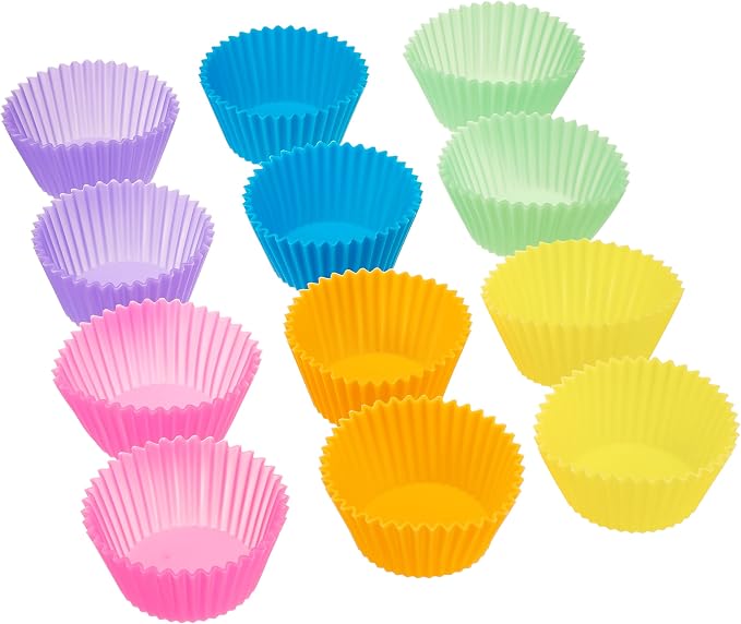 Amazon Basics Reusable Non-Stick Silicone Baking Cups, BPA Free, Muffin Liners, Dishwasher Safe, Microwave and Oven Safe, 2.9 x 2.9 x 1.3 in (LxWxH), Multicolor, 12-Pack - Image 3
