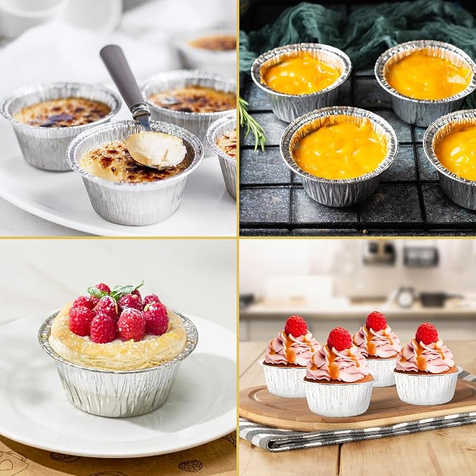 5 Oz Aluminum Foil Baking Cups 150 Pcs, SUPPHOUS Disposable Ramekin Aluminum Cupcake liners, Silver Foil Baking Cups Muffin Liners for Cupcake, Baking, Egg Tart, Pudding, Creme Brulee - Image 5