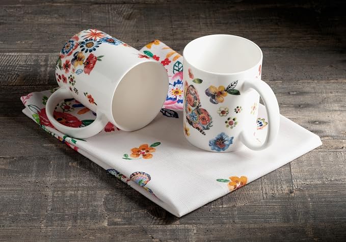 Maison d' Hermine Coffee Mug with Handles Tea Cups (12 Ounce, Pack of 2) | Fine Bone China Coffee Mugs for Hot Beverages Cappuccino Latte Home Restaurant Hotel Spring Summer -Happy Florals - Sweety - Image 9