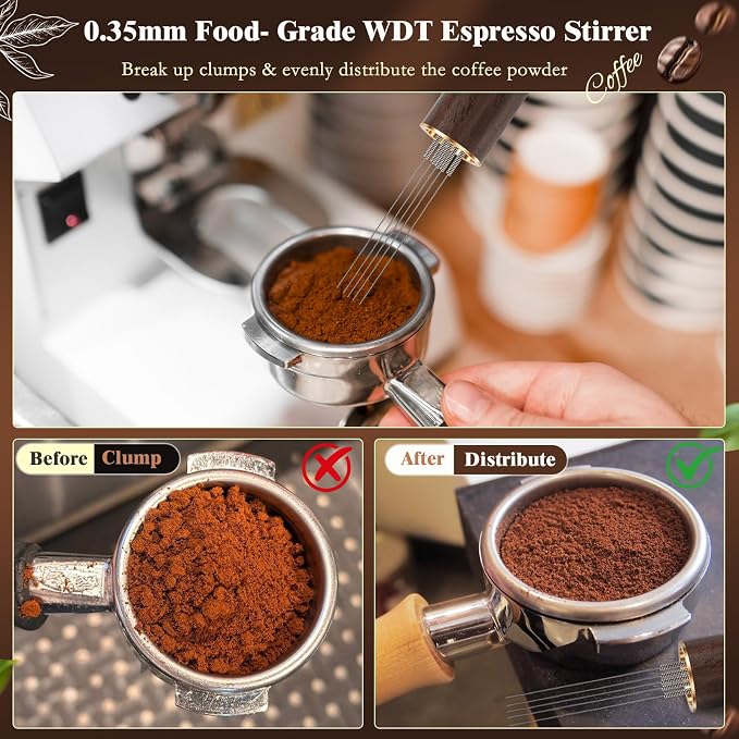 8 PCS Espresso Accessories Kit, 51mm Espresso Tamper Kit Coffee Tamper Set with Coffee Distributor, Espresso Tamping Station, WDT Tool, Dosing Funnel, Fits Delonghi 51mm Portafilter - Image 6