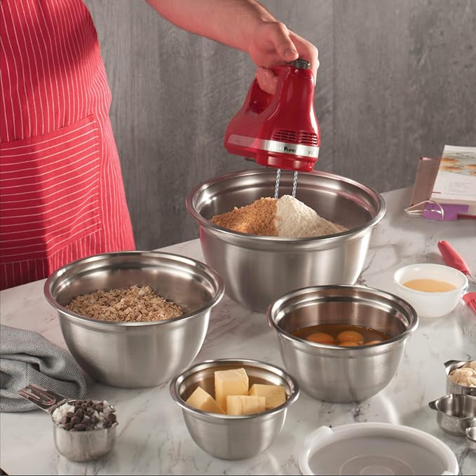 FineDine Stainless Steel Mixing Bowls Set with Lids, Home Kitchen Cooking Essentials Household Must Haves for Baking, 5 Pieces - Image 6