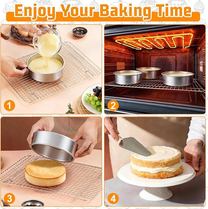 E-far 5 Inch Cake Pan Set of 3, Stainless Steel Small Round Baking Pans Tins for Layer Smash Birthday Cakes, Dishwasher & Oven Safe, Healthy & Non-toxic, Leak Proof & Mirror Polished - Image 4