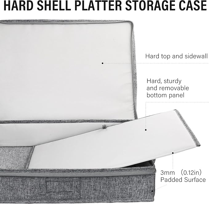 LotFancy Platter Storage Case, Hard Shell, China Storage Container for Moving, 17x13x3.5 in, 5 Felt Dividers Included - Image 4