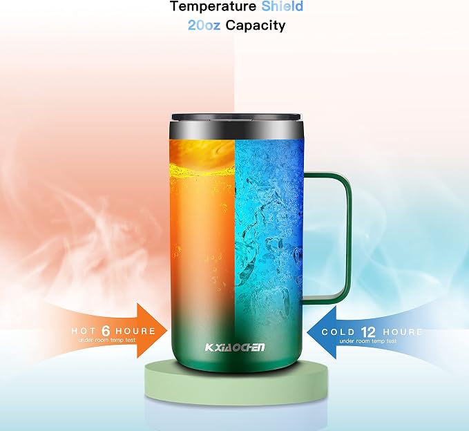 KXIAOCHEN 20 oz Insulated Coffee Mug, Coffee Cup with Lid and Wide Handle | 18/8 stainless steel, 6+ hours hot or 12+ hours cold, wide mouth, no-sweat exterior, for office, work, home and camping - Image 4