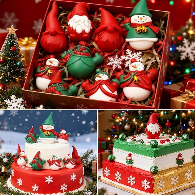 Christmas Silicone Mold for Baking 3 Pack, 3D Christmas Gnome Candy Chocolate Molds Holiday Mini Pie Mould with Christmas Bell Shape for Mini Cakes, Handmade Soap, Chocolate, Jello, Candy and Candles