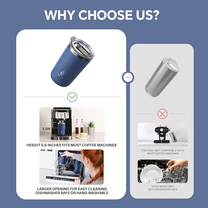 Ideus 20 oz Tumbler, Travel Coffee Mug with Splash Proof Sliding Lid, Double Wall Stainless Steel Vacuum Insulated Coffee Mug for Home and Office, Keep Beverages Hot or Cold, Ocean Blue - Image 5