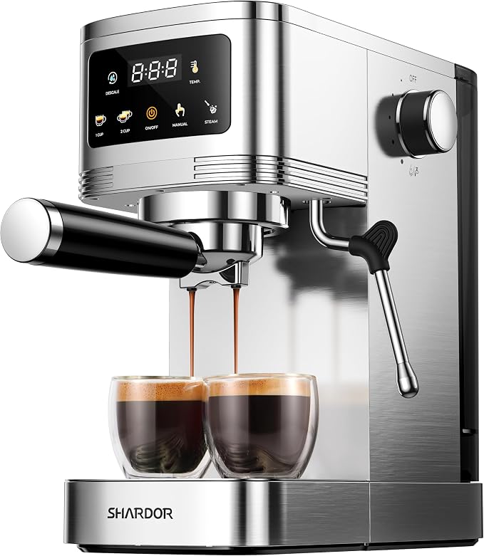 SHARDOR Espresso Machine 20 Bar, Professional Espresso Machine with Milk Frother and Touchscreen, Expresso Coffee Machines with Adjustable Temperature,for Cappuccino, Latte, Stainless Steel, Silver by Shardor