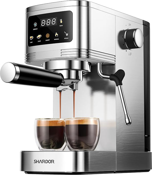 SHARDOR Espresso Machine 20 Bar, Professional Espresso Machine with Milk Frother and Touchscreen, Expresso Coffee Machines with Adjustable Temperature,for Cappuccino, Latte, Stainless Steel, Silver by Shardor