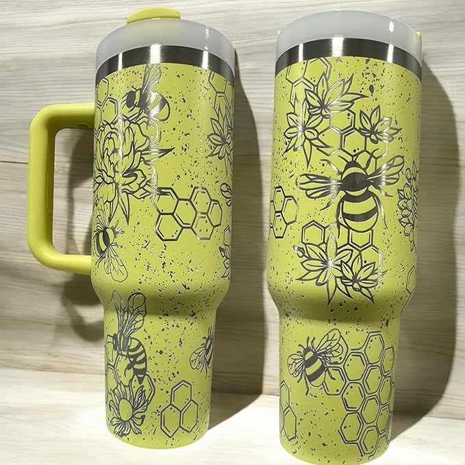 Western Engraved 40oz Tumbler, Tumbler with handle, Cowgirl Tumbler, Country Mug with Handle (Yellow-Bee)