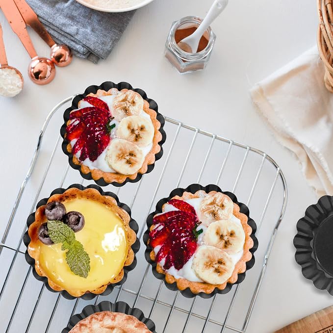 20 Pack Non Stick Mini Tart Tins with Loose Base 3 inch Mini Quiche Tins Removable Bottoms Round Egg Tarts Pan Pie Tin for Baking - Image 7