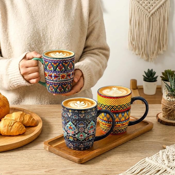 glowworm Ceramic Coffee Mugs Set of 6, 16 oz Mug with Handle, Bohemian | Milk,tea, Large Coffee Cups for Latte Cappuccino, Milk Colorful Cup for Mom Dishwasher & Microwave Safe - Image 3