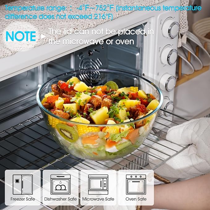 NUTRIUPS 4.7 Quart Large Glass Mixing Bowl with Lid, Deep Big Glass Bowl Large Salad Bowl (Horizon Green)