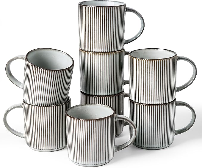 famiware Coffee Mug Set for 8, Star 12 oz Catering Mugs Cup Set with Handle for Coffee, Tea, Cocoa, Milk - Ceramic Stoneware Drinkware Set, Smoky Blue by Famiware
