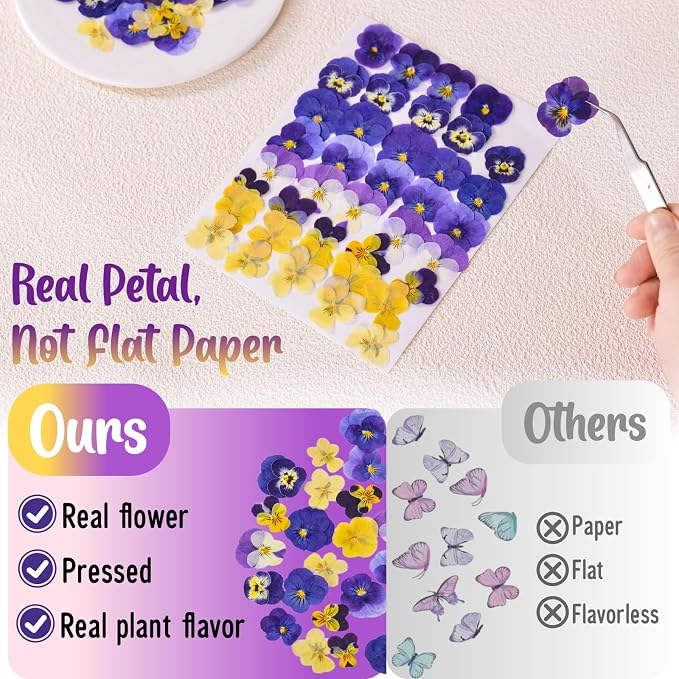 70 Pcs 8 Kinds Natural Dried Pressed Edible Flowers for Cake Topper | Mix Viola Tricolor for Cupcake Toppers Decorating, Cocktails, Resin Jewelry Making, DIY Art Crafts - Image 6