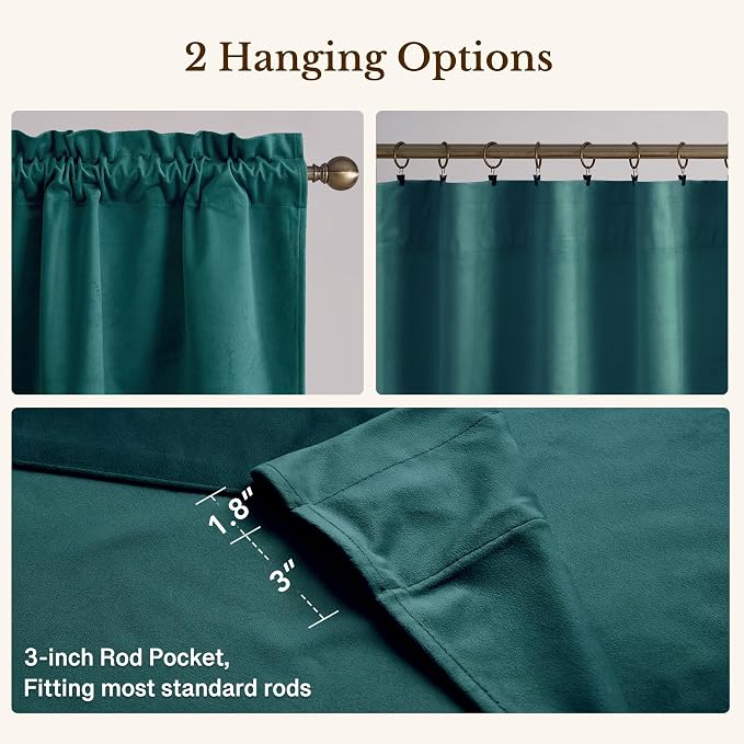 Teal Valance for Windows Scalloped 52x18 Inch 1 Panel | Soft Velvet Wavy Small Kitchen Curtains, Elegant Privacy Shielding Window Treatment for Bathroom, Laundry, RV - Image 4