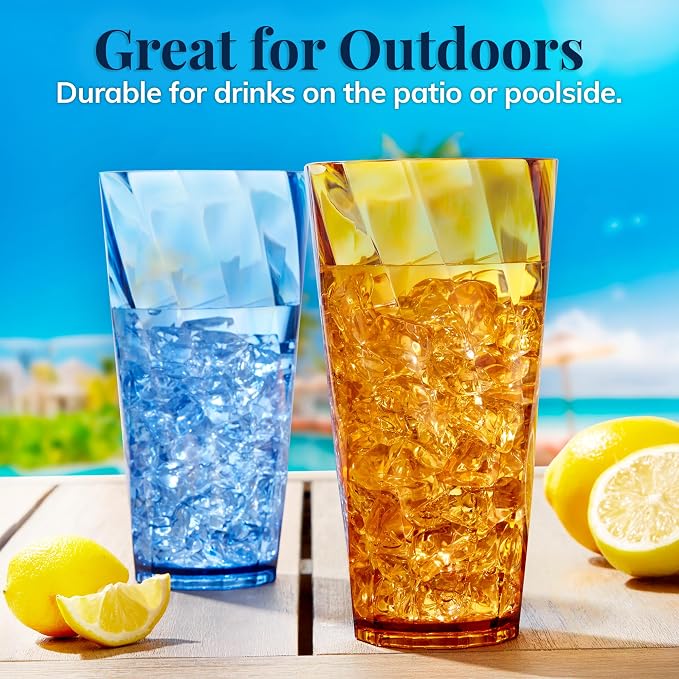 US Acrylic Optix Plastic Reusable Drinking Glasses (Set of 8) 26oz Iced-Tea Cups in Jewel Tone Colors | BPA-Free Tumblers, Made in USA | Top-Rack Dishwasher Safe - Image 7