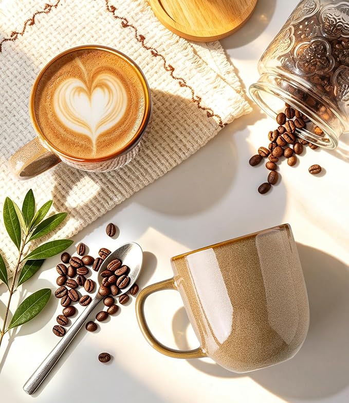 LERATIO Ceramic Coffee Mugs Set of 6,12oz Handmade Coffee Mugs Set with Large Handle for Cappuccino/Latte/Tea/Hot Cocoa, Dishwasher & Microwave Safe-Chestnut - Image 3