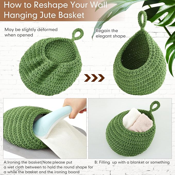 Honeydak Boho Decor Hanging Wall Baskets for Kitchen 3 Pack Teardrop Baskets with Hooks Storage Fruit Onion Vegetable Potato for Home - Image 4