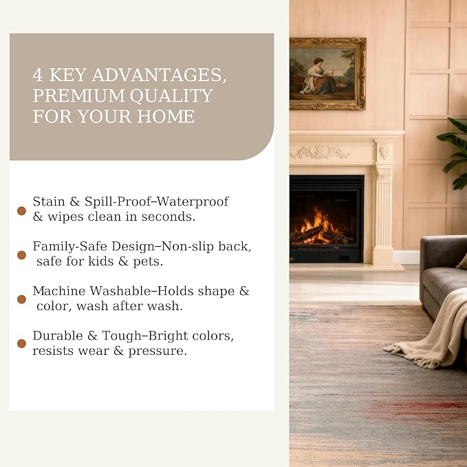 8x10 Area Rug, Plush Soft Living Room Rug Machine Washable - Large Non-Slip Stain Resistant Rug for Bedroom, Geometric Pet Friendly Carpet - Image 8