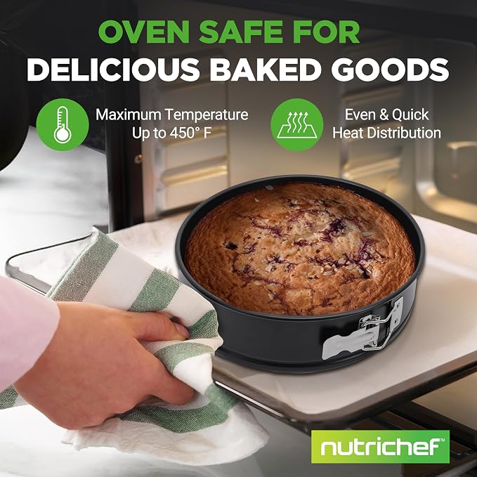 NutriChef 9 Inch Nonstick Cheesecake Springform Cake Pan | Stainless Steel Clasp & Removable Bottom | Durable Stainless Steel Cheesecake Pan | Easy to Clean | Includes 100 Parchment Papers | Black - Image 5