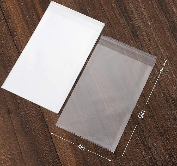 Nobranded 200 pcs Clear 4" x 9" (W:10xL:23CM) Self Seal Cello Cellophane Bags Resealable Poly Bags 2.8 mils for Cookie, Candy, Gift Bakery, Prints, Photos, Cards & Envelopes, Party Decorative - Image 4