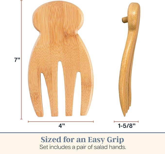Totally Bamboo Salad Hands, Wood Salad Tongs Alternative for Serving | 2-piece bamboo salad claw servers. Wide scoop for tossing greens, pasta, and fruit. Bowl-grip knob catches on bowl rim. - Image 4