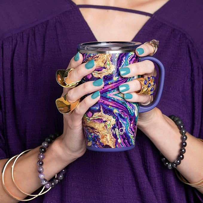 Swig Stainless Steel Insulated Travel Mug, 18 oz, Purple Reign, Double Wall Vacuum Sealed, Dishwasher Safe, Cup Holder Friendly | Triple Insulated Stainless Steel - Handle & Lid Included - Keeps Coffee Hot or Cold - Cup Holder Friendly - Image 2