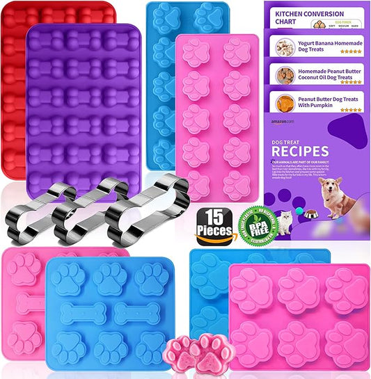 Homemade Silicone Dog Treat Molds - Dog Treat Cookie Cutters - Dog Treat CRecipes, Food Grade Silicone Molds for Candy and Dog Ice Cubs - Set of 15, Purple