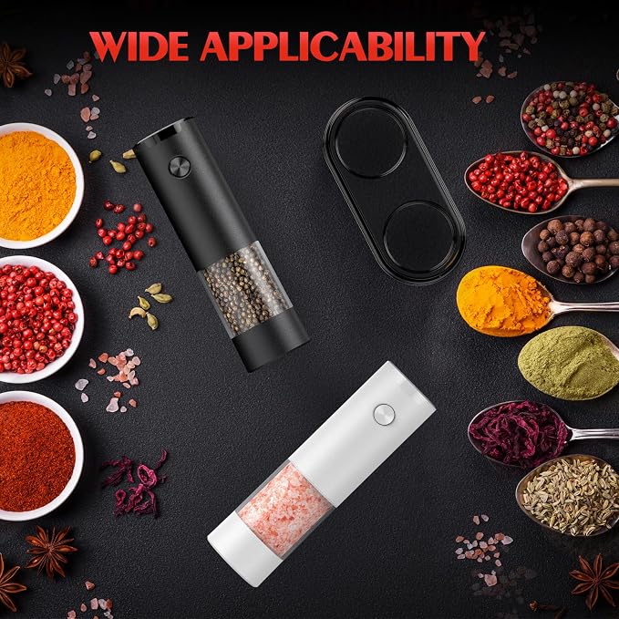 Electric Salt and Pepper Grinder Set Automatic Grinder for Kitchen Battery Pepper Mill Shakers Adjustable Coarseness Upgraded Larger Capacity with Led Gifts for Mom - Image 6