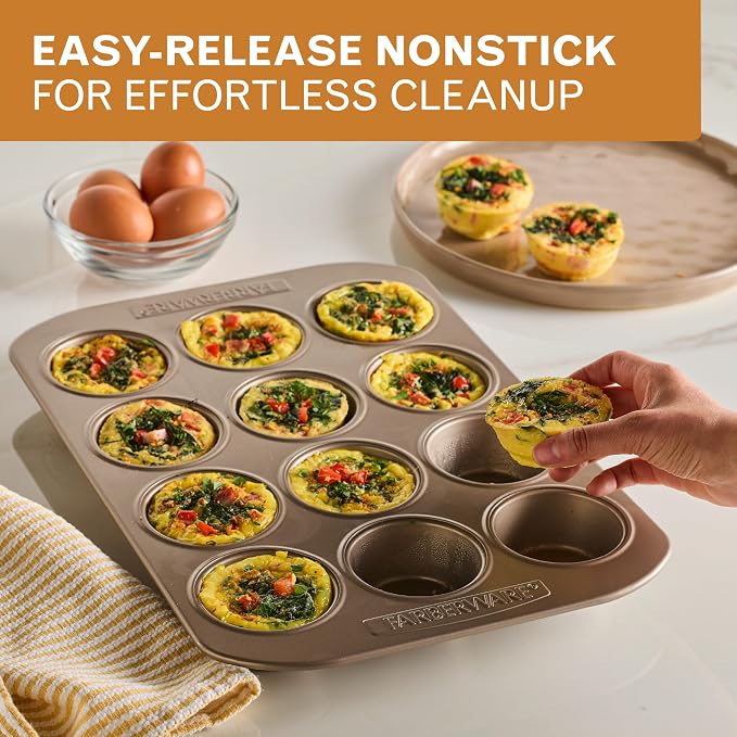 Farberware Bakeware Warp Resistant, Dishwasher Safe, 12-Cup Muffin Pan - Mocha - Image 7