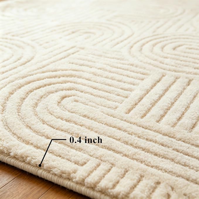 5'x7' Washable Area Rugs for Living Room Bedroom Office, Beige | Soft Cozy Fluffy Low Pile Machine Washable Non Slip Boho Modern Accent Rug for Dining Room Nursery Kids Room Dorm Hotel - Image 4