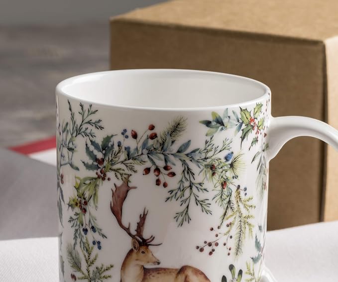 Maison d' Hermine Coffee Mug with Handles Tea Cups (12 Ounce, Pack of 1) | Fine Bone China Coffee Mugs for Hot Beverages Cappuccino Latte Home Restaurant Hotel Spring Summer -Holly Time - Cerf - Image 9