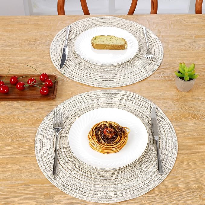 SHACOS Placemats Set of 8 Round Braided Place Mats 15 inch Washable Table Mats for Home Wedding Holiday Party (Ivory, 8) - Image 7