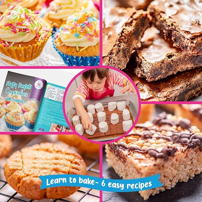 GirlZone Kids Baking Set for Girls - Multicolor, 40-Piece - Girls Baking Kit & Little Baker Set with Apron & Baker Outfit, Whisk, Cookie Cutters, Tools & Recipe Book