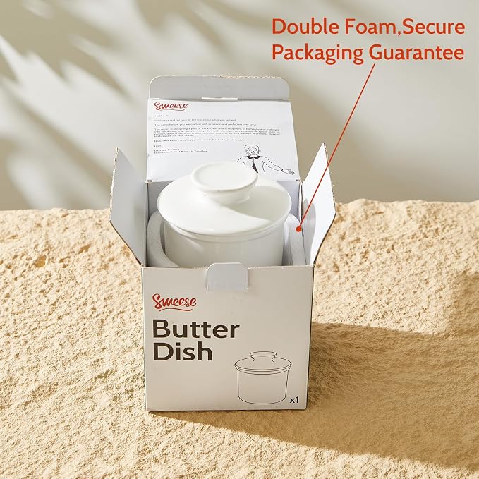 Sweese French Butter Dish - Butter Crock for Counter with Water Line for Fresh Spreadable Butter - French Butter Keeper with Lid - Housewarming Gift For The One Who Has It All - White | French butter crock, countertop storage, water line design, keeps ... - Image 8